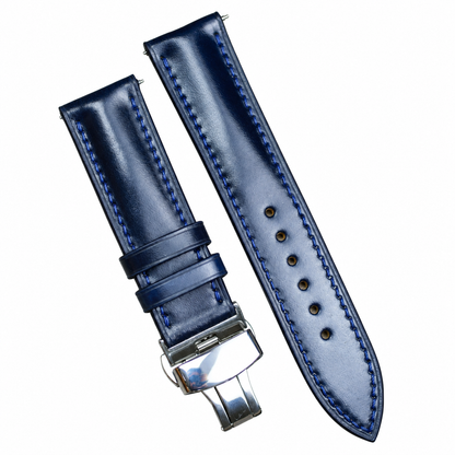 Navy Shell Cordovan Dark Blue Leather Watch Strap