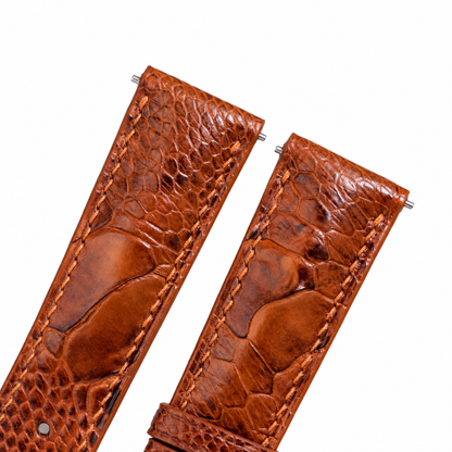 Light Brown Ostrich Leg Leather Watch Strap: Custom Handmade Band