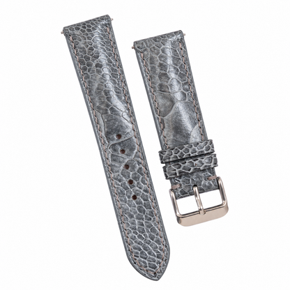 Gray Ostrich Leg Leather Watch Strap: Custom Handmade Band