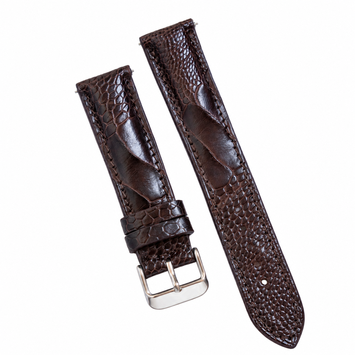 Dark Brown Ostrich Leg Leather Watch Strap: Custom Handmade Band
