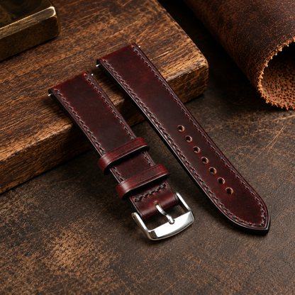 Horween Burgundy Leather Watch Strap: Custom Handmade Band