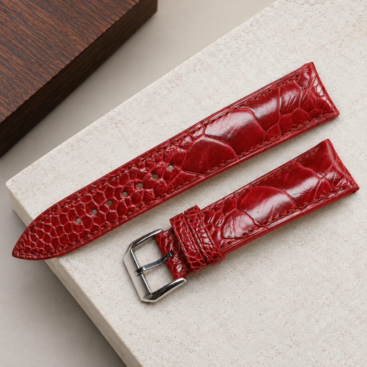 Handmade Red Ostrich Leather Watch Strap: Custom Handmade Band