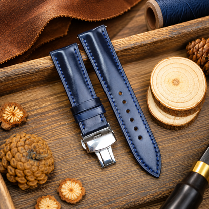 Navy Shell Cordovan Dark Blue Leather Watch Strap