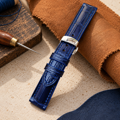 Blue Alligator Leather Watch Strap: Luxury Custom Band