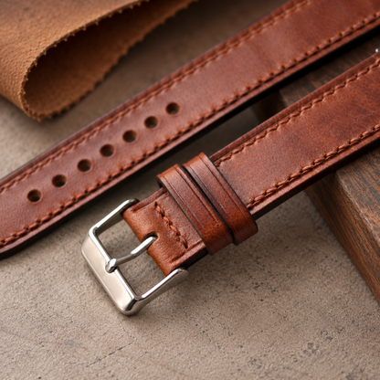 Medium Brown Buttero Leather Watch Strap: Whiskey Wheat Custom