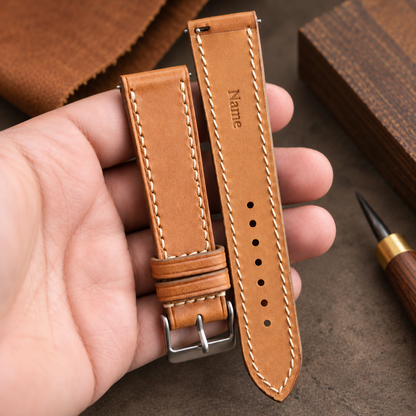 Light Brown Buttero Leather Watch Strap: Wheat Biscuit Edition