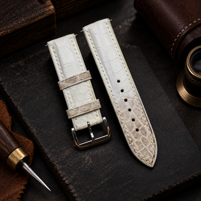 White Himalayan Alligator Leather Watch Strap: Luxury Custom Band