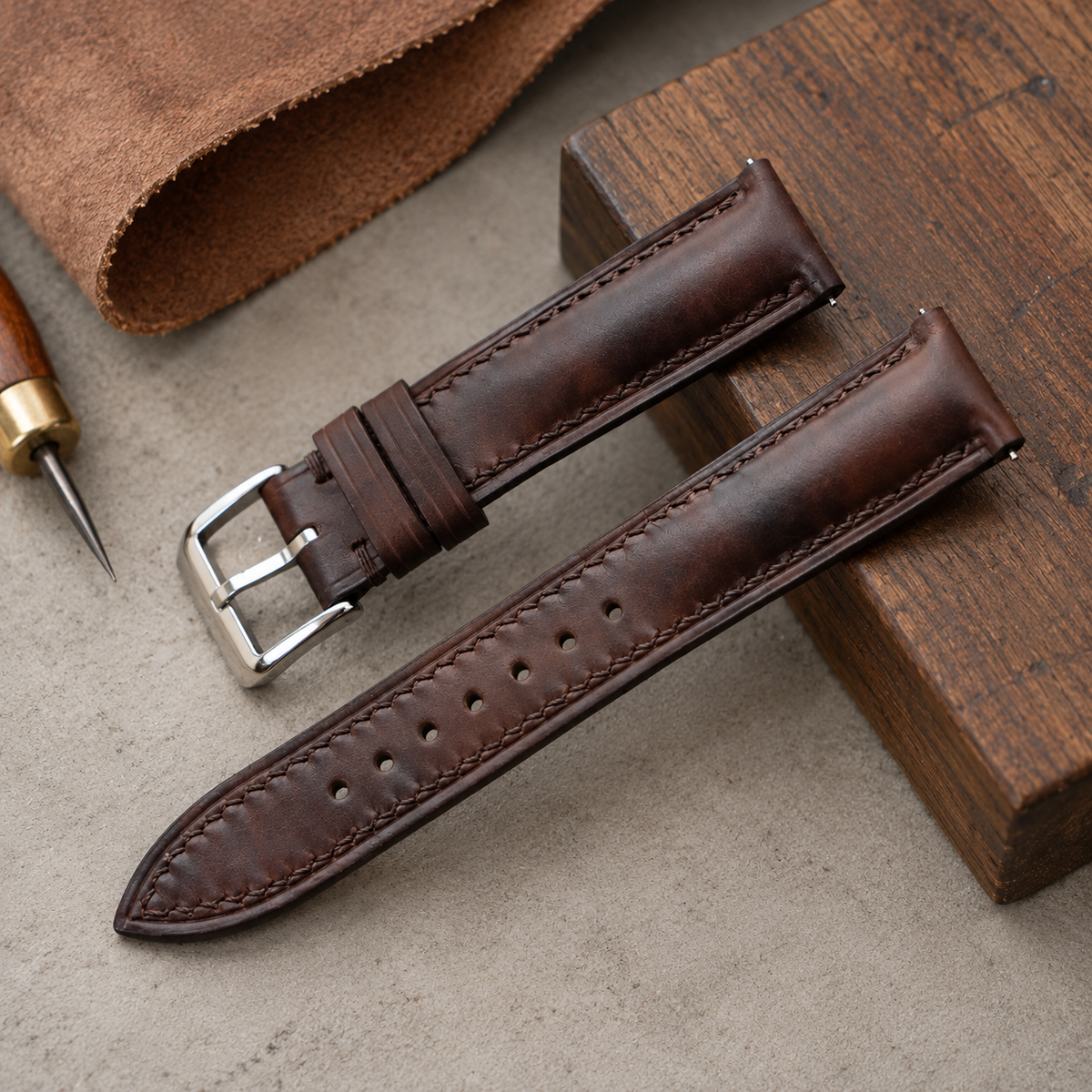 Handmade Museum Calf Leather Watch Strap: Vintage Style