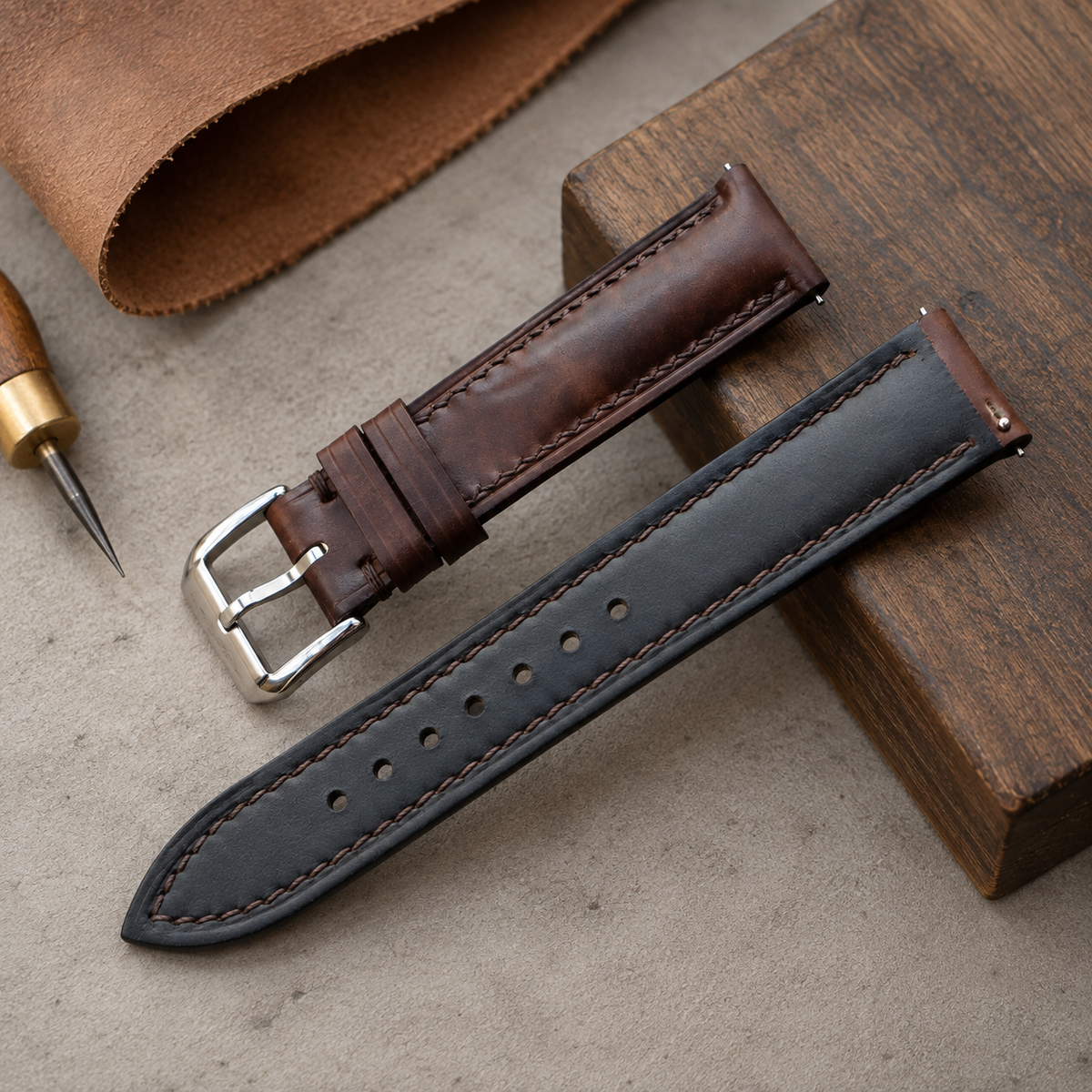 Handmade Museum Calf Leather Watch Strap: Vintage Style