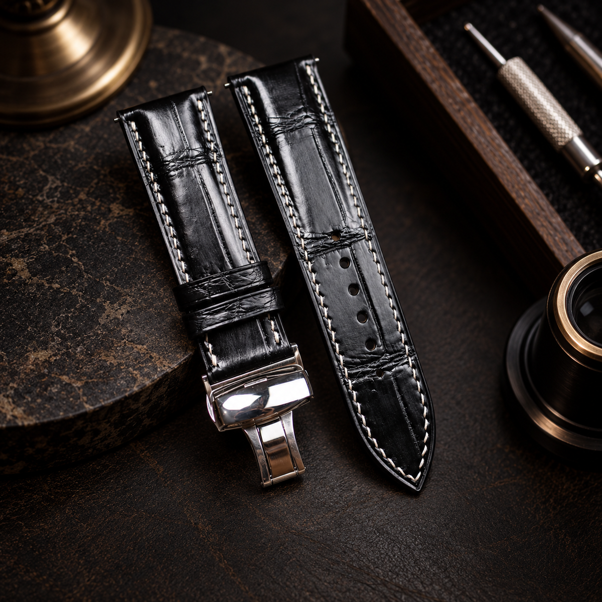 Black Alligator Leather Watch Strap: Luxury Custom Band