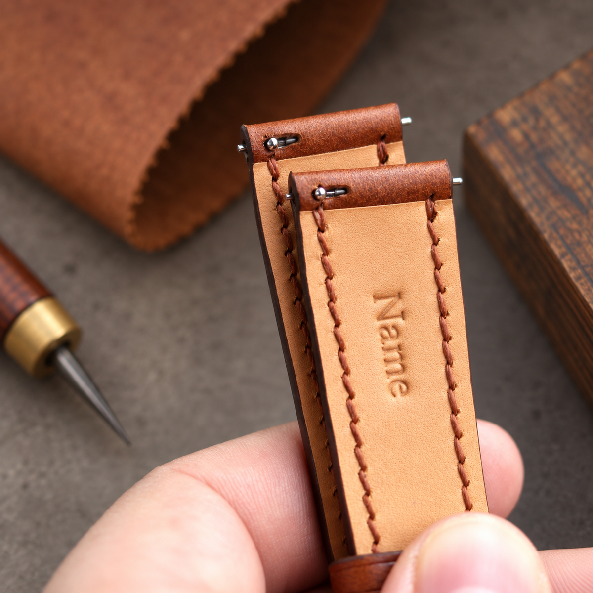 Medium Brown Buttero Leather Watch Strap: Whiskey Wheat Custom