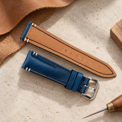 Handmade Buttero Leather Watch Strap: Navy Blue Custom Band