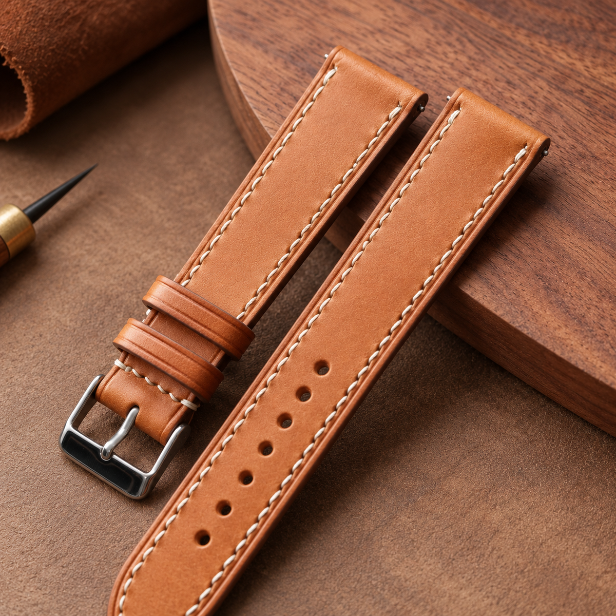 Light Brown Buttero Leather Watch Strap: Wheat Biscuit Edition