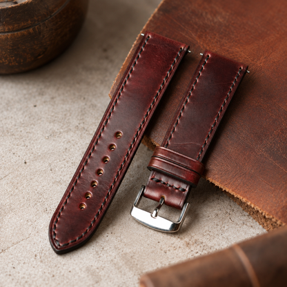 Horween Burgundy Leather Watch Strap: Custom Handmade Band