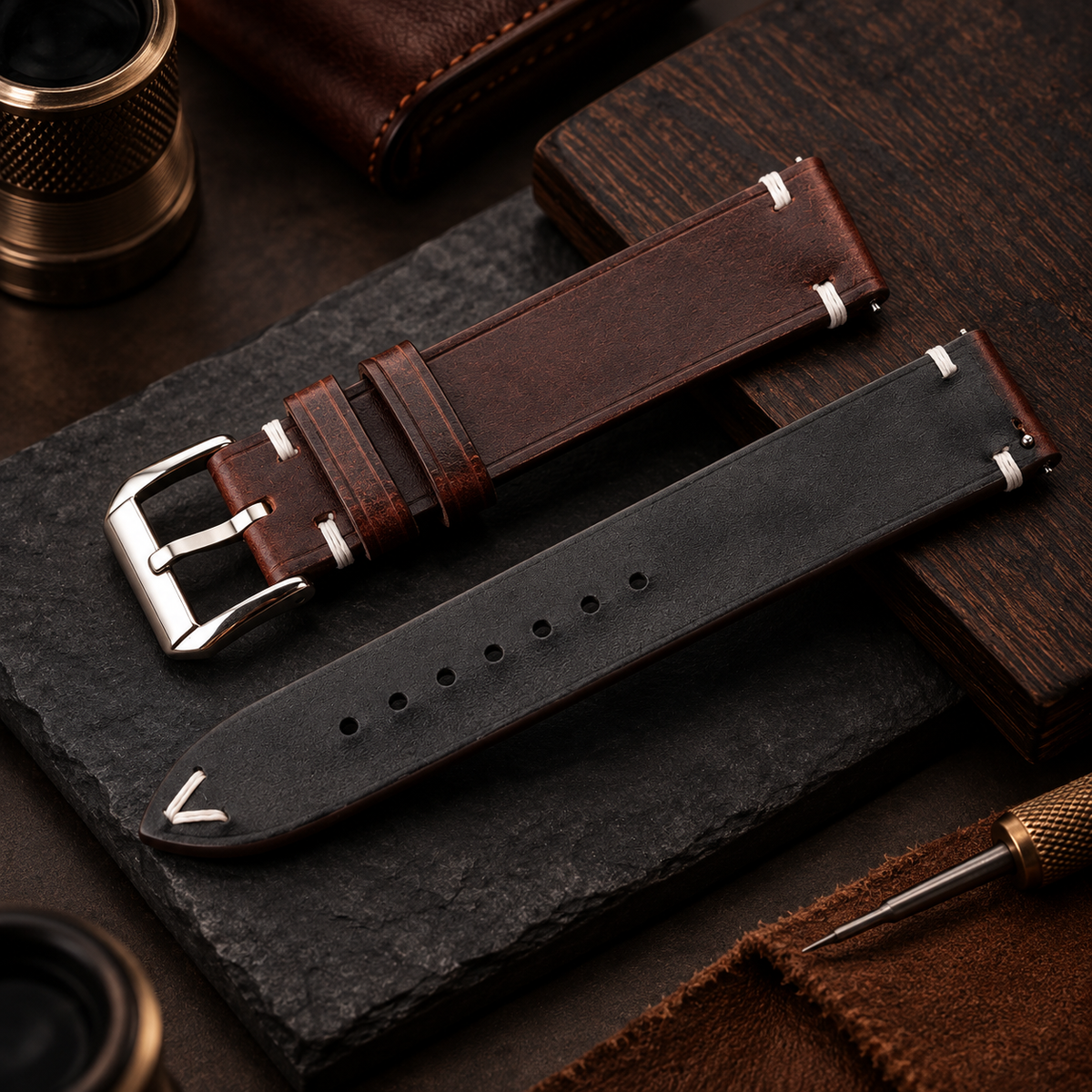 Chocolate Calfskin Leather Watch Strap: Custom Handmade Band