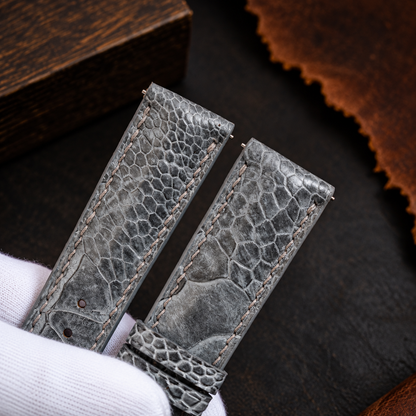 Gray Ostrich Leg Leather Watch Strap: Custom Handmade Band