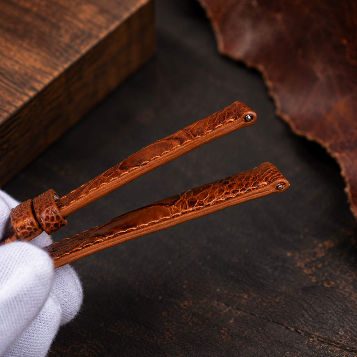 Light Brown Ostrich Leg Leather Watch Strap: Custom Handmade Band