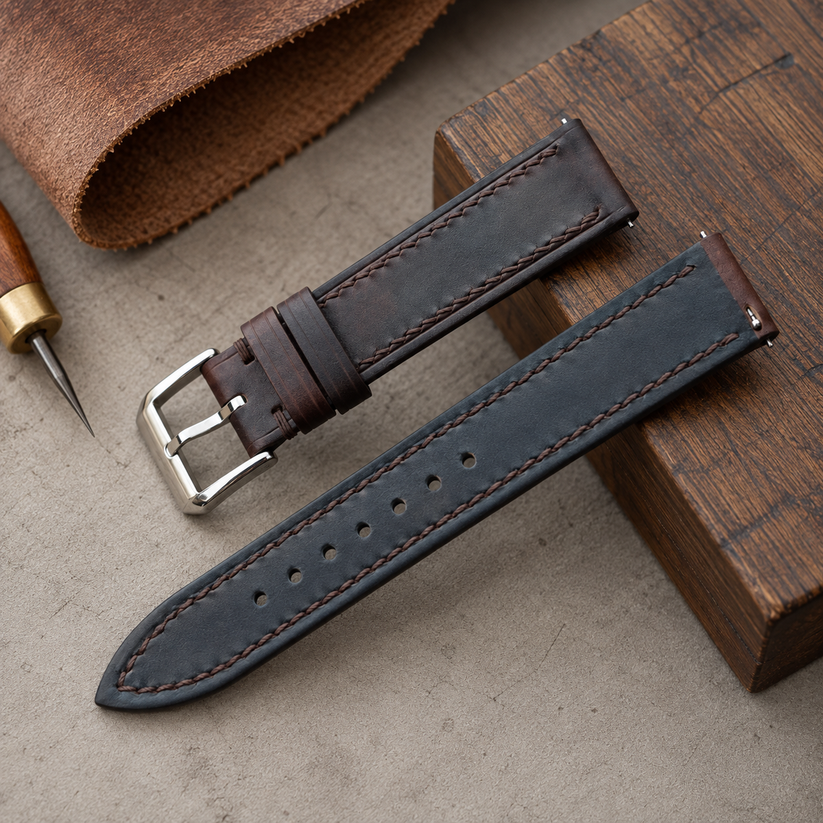 Museum Calf Leather Watch Strap: Custom Handmade Band