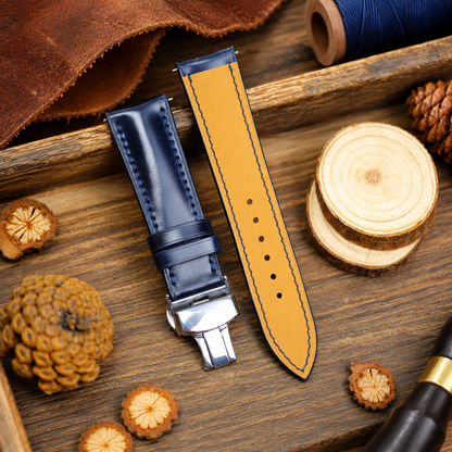 Navy Shell Cordovan Dark Blue Leather Watch Strap