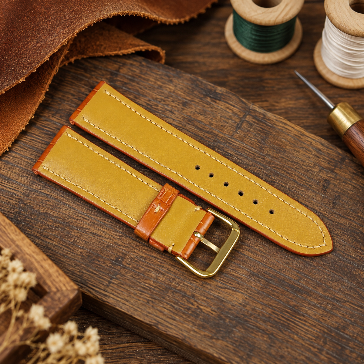 Orange Alligator Leather Watch Strap: Custom Handmade Band