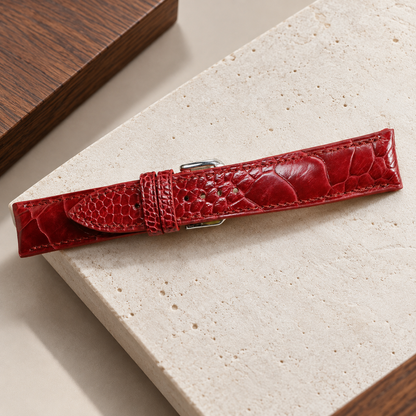 Handmade Red Ostrich Leather Watch Strap: Custom Handmade Band