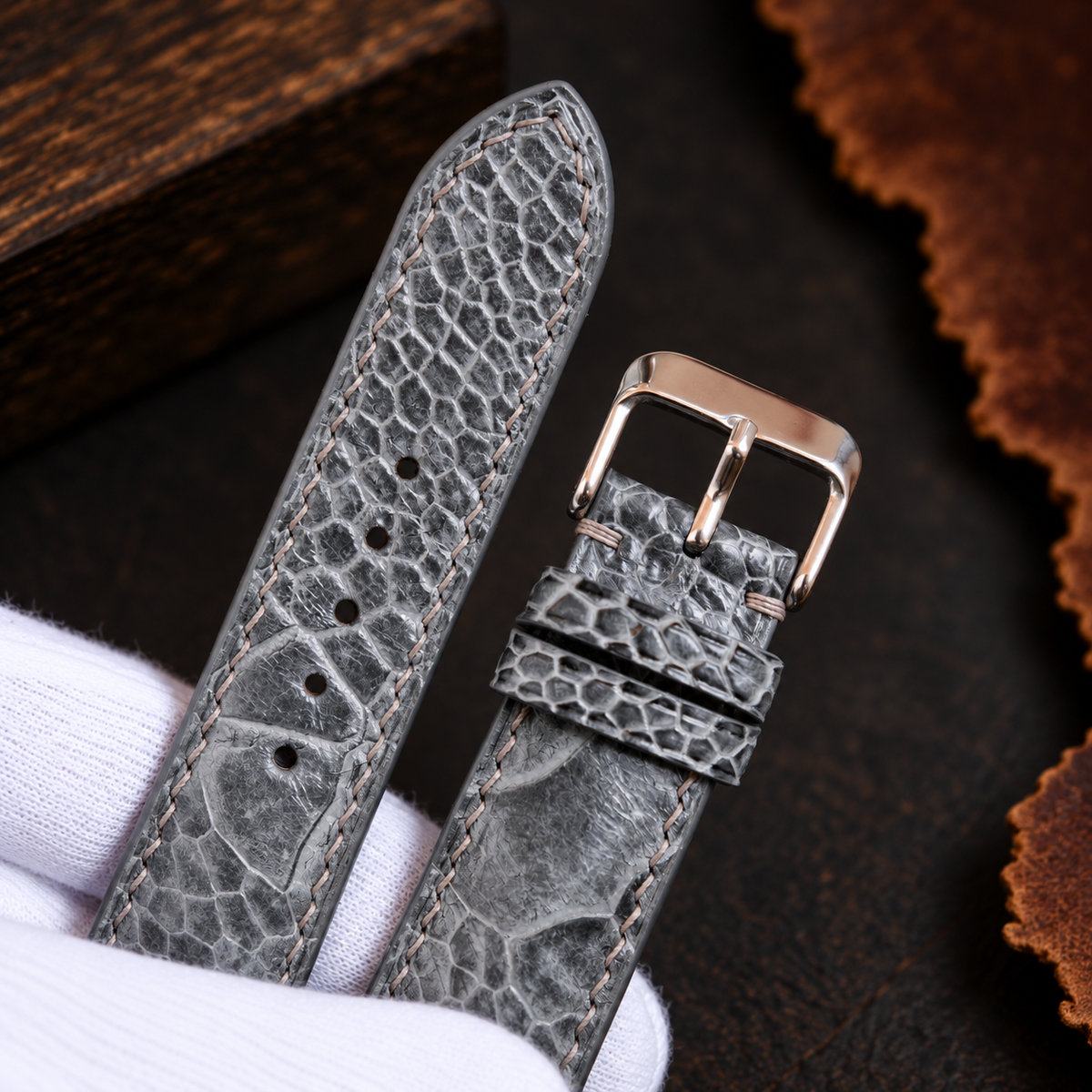 Gray Ostrich Leg Leather Watch Strap: Custom Handmade Band