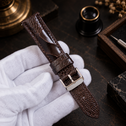 Dark Brown Ostrich Leg Leather Watch Strap: Custom Handmade Band