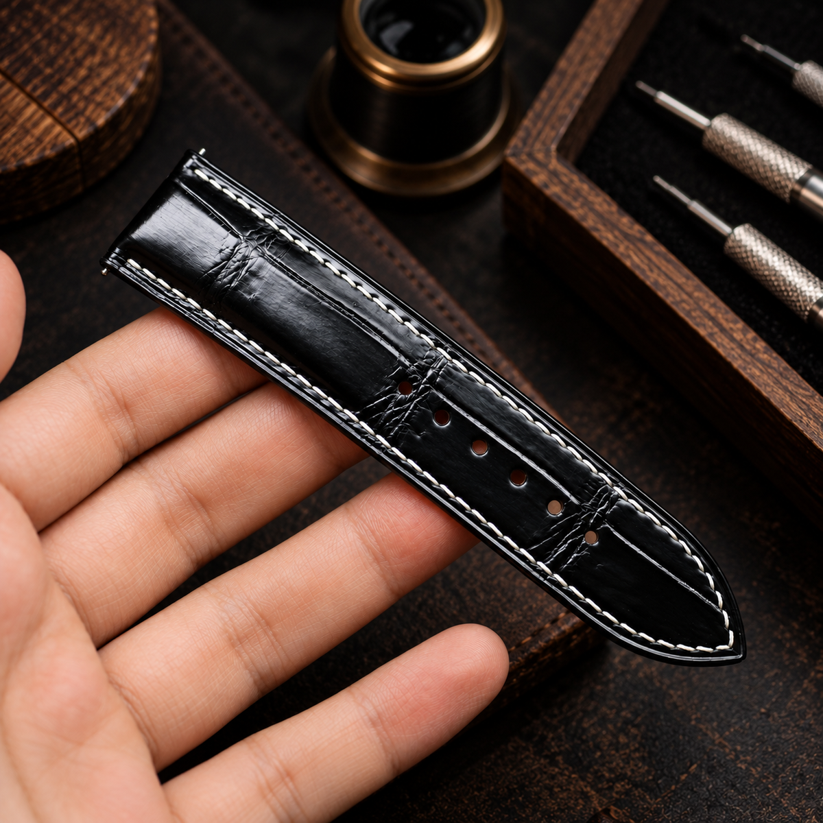 Black Alligator Leather Watch Strap: Luxury Custom Band