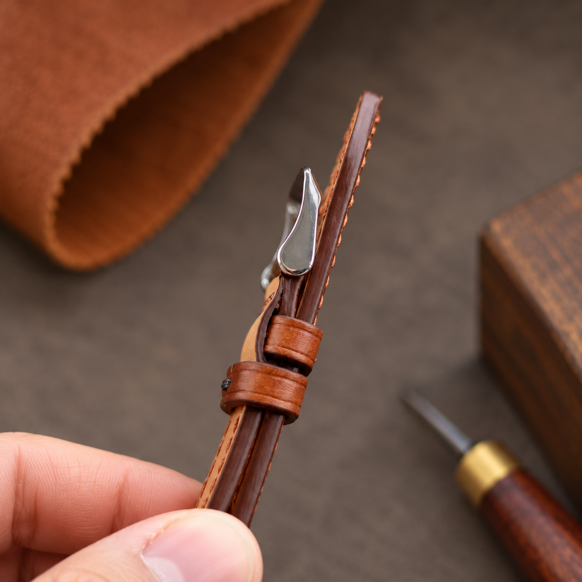 Medium Brown Buttero Leather Watch Strap: Whiskey Wheat Custom