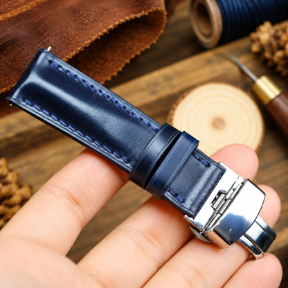 Navy Shell Cordovan Dark Blue Leather Watch Strap