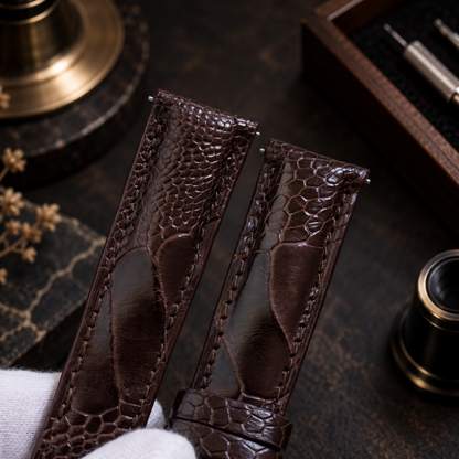 Dark Brown Ostrich Leg Leather Watch Strap: Custom Handmade Band