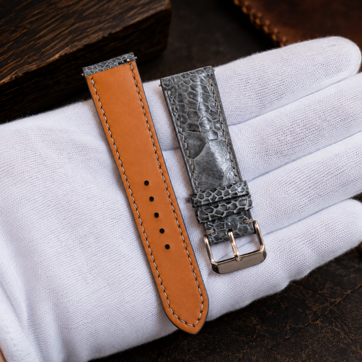 Gray Ostrich Leg Leather Watch Strap: Custom Handmade Band