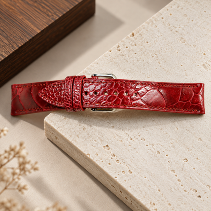 Handmade Red Ostrich Leather Watch Strap: Custom Handmade Band