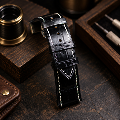 Black Alligator Leather Watch Strap: Luxury Custom Band