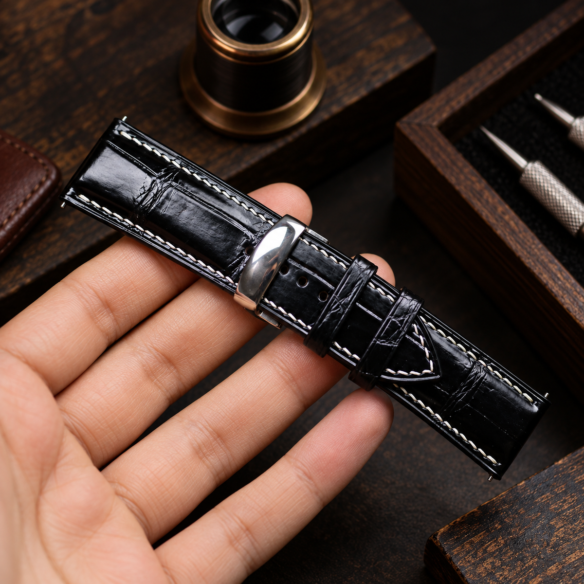 Black Alligator Leather Watch Strap: Luxury Custom Band