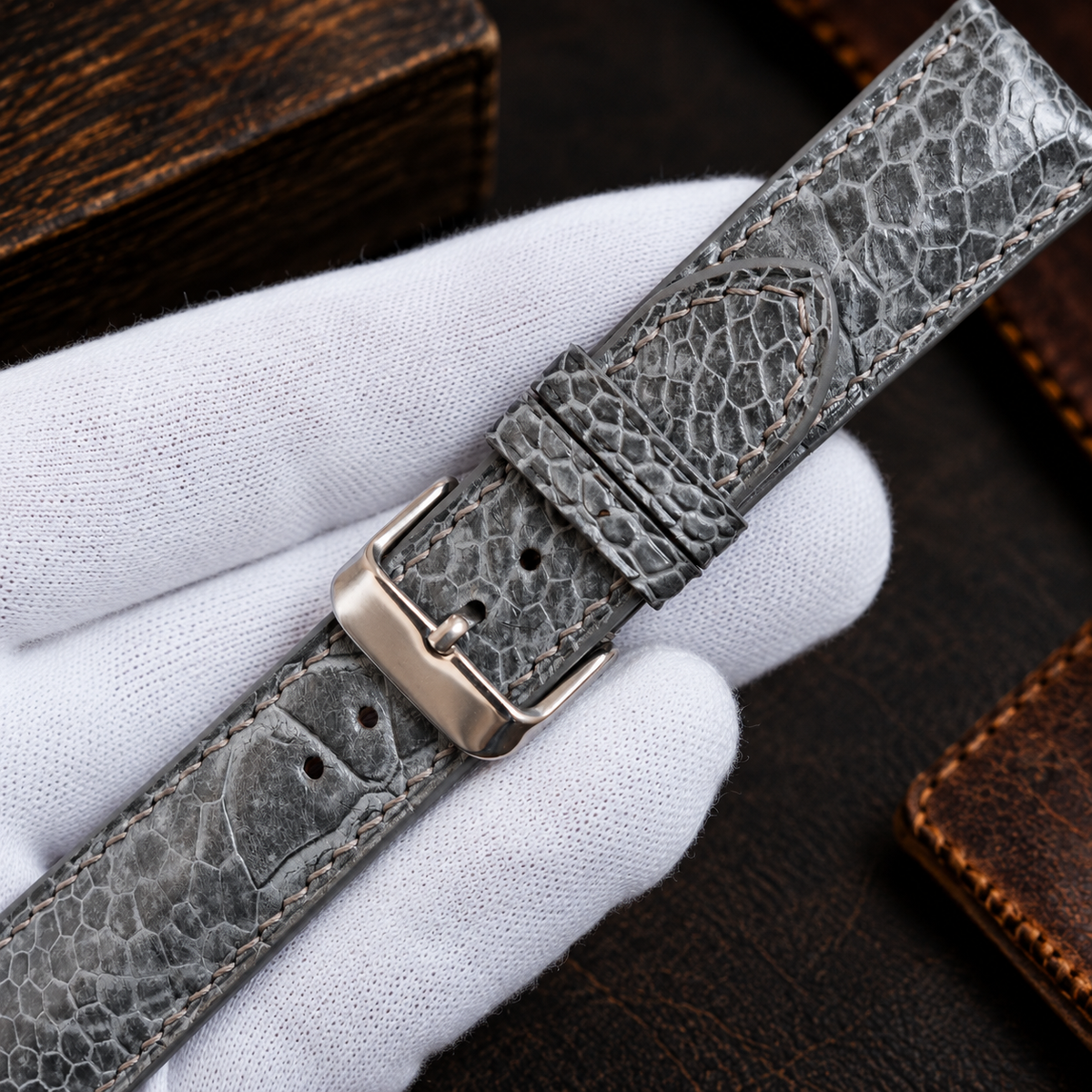 Gray Ostrich Leg Leather Watch Strap: Custom Handmade Band
