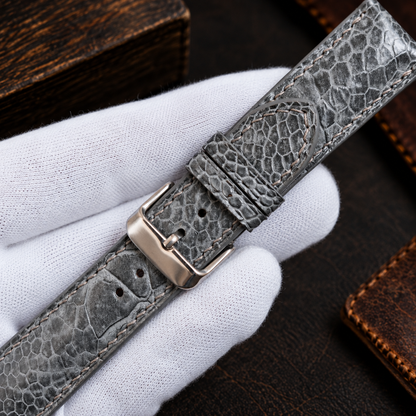 Gray Ostrich Leg Leather Watch Strap: Custom Handmade Band