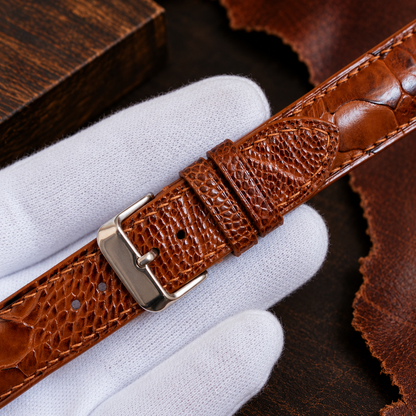 Light Brown Ostrich Leg Leather Watch Strap: Custom Handmade Band