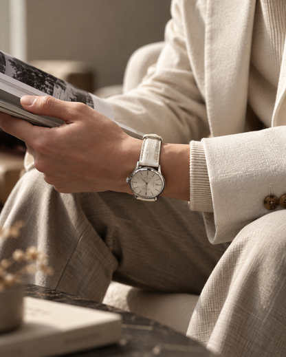 White Himalayan Alligator Leather Watch Strap: Luxury Custom Band