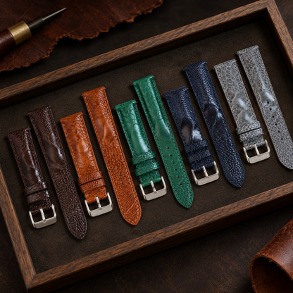 Gray Ostrich Leg Leather Watch Strap: Custom Handmade Band